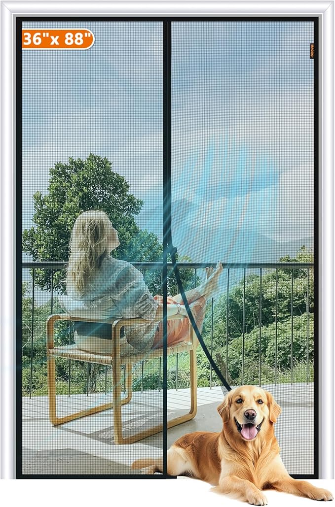 MAGZO Magnetic Screen Door Fit Door Size 36 x 88 Inch, Screen Size 38" x 89" Strong Magnets Mesh, Reinforced Fiberglass Net for Patio and Front Entrances, Gray