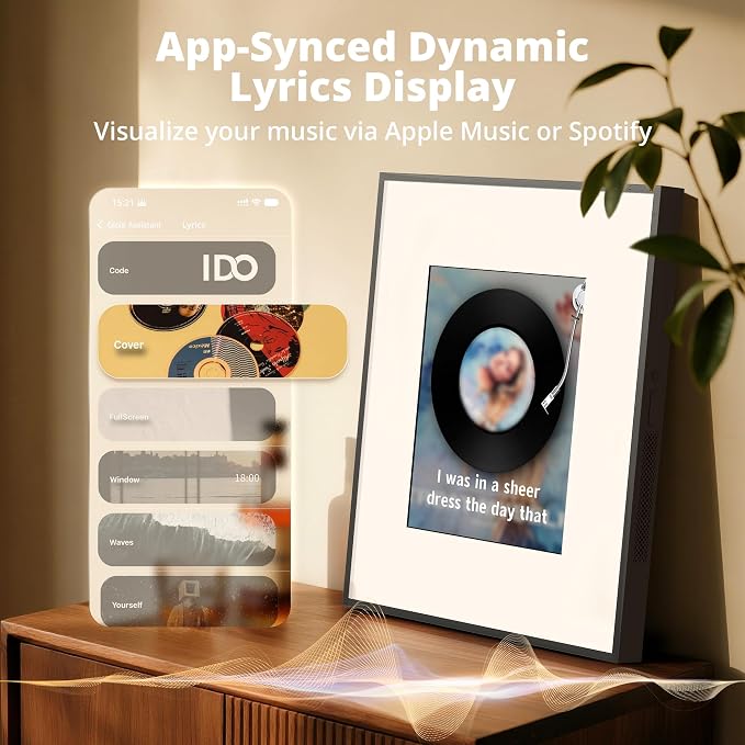 Dragon Touch Music Frame Bluetooth Speaker & Wi-Fi Digital Picture Frame, Hi-Fi 6-Speaker Wall-Mount or Tabletop Art Frame, Dynamic Lyrics Display for Home Decor, Supports Spotify & Apple Music