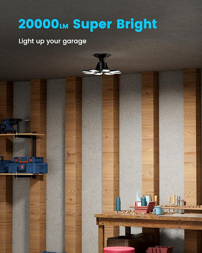 Motion Sensor Garage Light, 25000LM Motion Sensor Shop Light with 8+1 LED Panels, 6500K Daylight, Indoor Motion Activated Light Bulb for Garage, Workshop, Barn, Attic