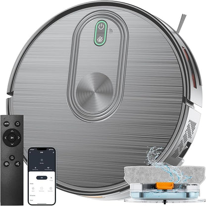 Robot Vacuum and Mop Combo, 6500Pa Strong Suction, 2 in 1 Robotic Vacuum with Gyro Inertial Navigation, 200 Min Runtime, App/Wi-Fi/Voice Control, Slim, for Pet Hair, Hard Floor, Carpet