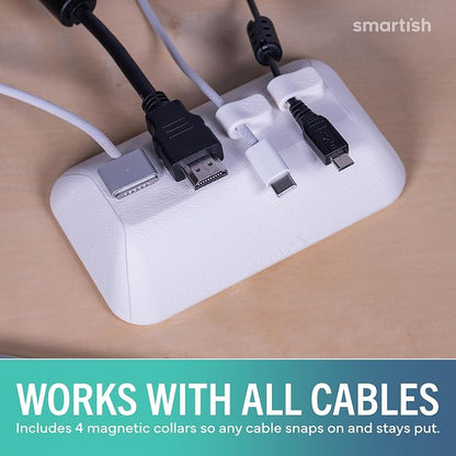 Smartish Magnetic Cord Holder, Bigger Cable Wrangler, Office Desk Organizer | Holds 8 Cords, 2 Cable Clips, Weighted Base, Charger Keeper, Phone Charging Cable Management, Nightstand Accessories, White
