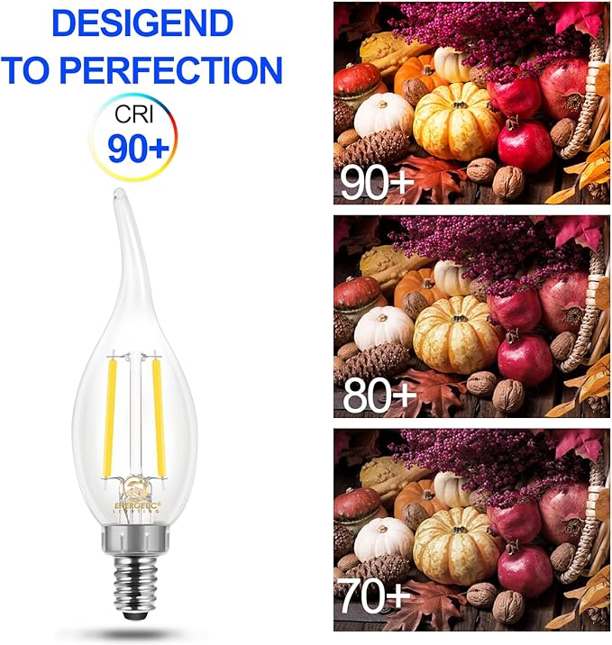 Energetic 12 Pack 60 Watt Dimmable LED Chandelier Light Bulb, 500lm, 5000K Daylight CA11 Filament LED Candle Light Bulb, E12 Base, CRI 90+