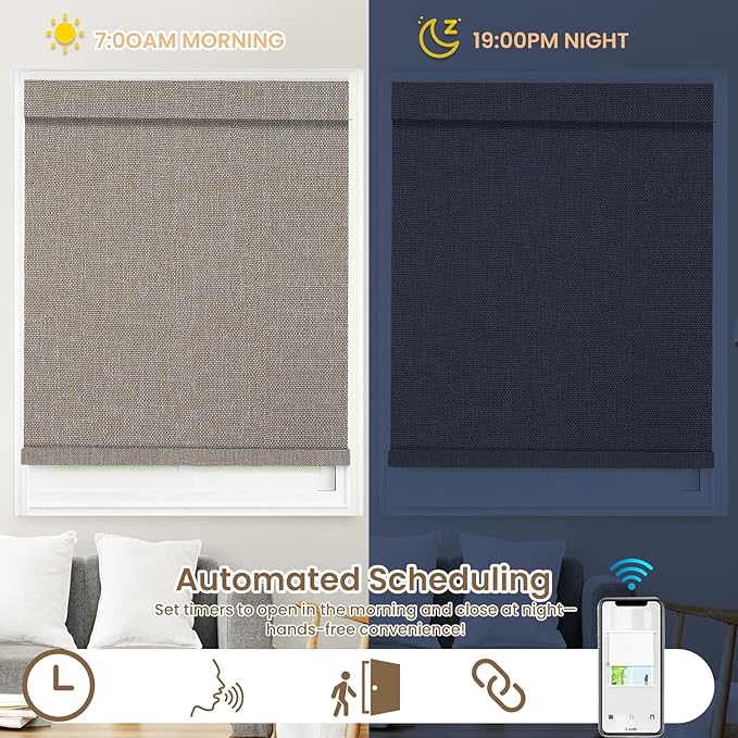 Motorized Smart Blinds with Remote – 100% Blackout Roller Shades – Alexa, Google, Apple HomeKit, Tuya App –Automatic Curtains for Home Office – Plug-in or Rechargeable Motor