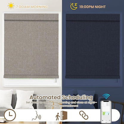 Motorized Smart Blinds with Remote – 100% Blackout Roller Shades – Alexa, Google, Apple HomeKit, Tuya App –Automatic Curtains for Home Office – Plug-in or Rechargeable Motor