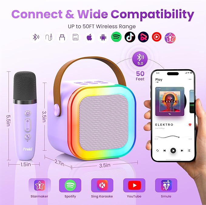 Mini Karaoke Machine for Kids Adults, 2026 TOP Birthday Gifts for Girls Boys 3,4,5,6,7,8+Year Old Toddler Toys, Portable Bluetooth Speaker with 2 Wireless Karaoke Microphones Player (Deep Pink)