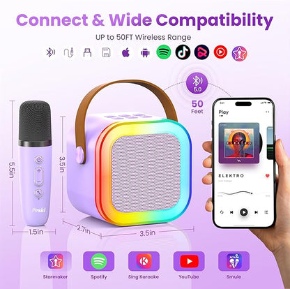 Mini Karaoke Machine for Kids Adults, 2026 TOP Birthday Gifts for Girls Boys 3,4,5,6,7,8+Year Old Toddler Toys, Portable Bluetooth Speaker with 2 Wireless Karaoke Microphones Player (Deep Pink)