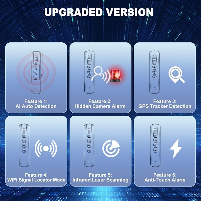 ZHENHAN Hidden Camera Detectors,Anti Spy Detector,Bug Detectors,GPS Tracker Detector,Portable Bug Detector,Hotels,Travel,Home,Office(Black)