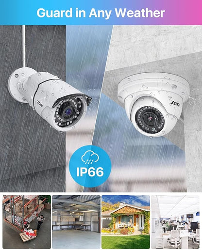 ZOSI 4K PoE Home Security Camera System, 8pcs 5MP Wired Outdoor Indoor Surveillance IP Metal Cameras, Night Vision, Person Vehicle Detection, 8 Channel 8MP NVR with 2TB Hard Drive for 24/7 Recording