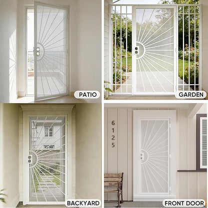 JUBEST 32 in. x 80 in. Security Door, Exterior Front Entry Door, Outswing Steel Security Door with Perforated Metal Screen, Powder Coated White, Lock Not Include