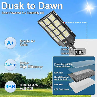 3-Pack 9500W Solar Street Light-240000LM IP67 Waterproof, Dusk to Dawn, Solar Street Lights Outdoor, with Motion Sensor Remote Control,Wide Angle Lamp for Parking lot Lights