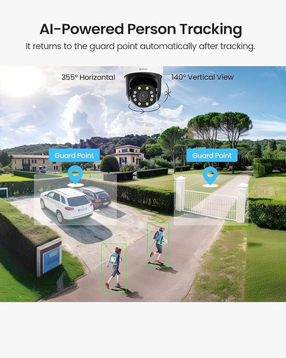 ZOSI C298 SE 6MP Dual-Lens(4MP+2MP) Wired WiFi PT Plug-in Security Camera Outdoor, 360 View Pan/Tilt Camera, Human/Vehicle Detect, Color Night Vision, Spotlight Siren,Two-Way Talk, memory card Storage