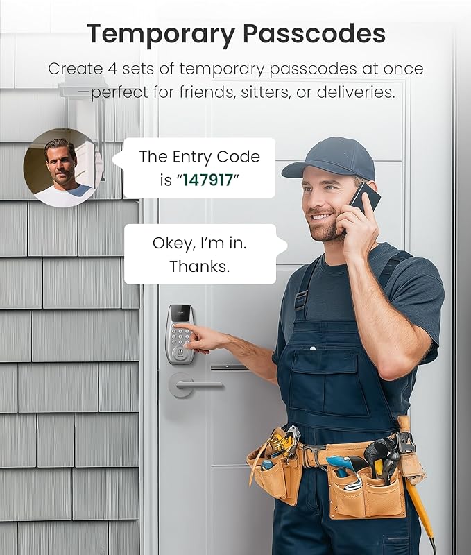DESLOC C100 Keyless Entry Door Lock with 2 Lever Handles, Smart Deadbolt Lock for Front Door with 2 Keys, Auto Lock, 100 PIN Codes, Passage Mode, IP54 Waterproof, 12 Months Battery,Silver