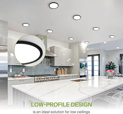 ASD 1 Pack 11/12 Inch LED Recessed Lighting 24W, 5 CCT 2700K-5000K CRI90+, IC Rated Ultra Thin Dimmable Ceiling Lights with J Box, Canless Wafer Downlight, Round Slim Panel Light, UL Listed, Black