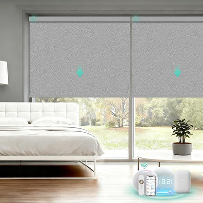 Motorized Blinds with Remote, Blackout Smart Automatic Electric Blinds for Windows Compatible with Alexa Homekit, Cordless Indoor Motorized Roller Shades with Custom Size（Deep Nebula）