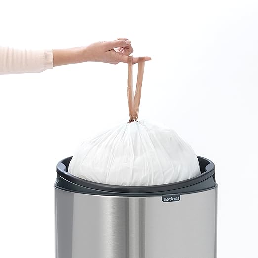 Brabantia Press-Top Kitchen Trash Can with Flat Back | White | 10.6 Gallon / 40L | Home Trash Can with Soft-Touch Stay-Open Lid & Removable Inner Bucket | Fits Flat Against Walls | + Trash Bags
