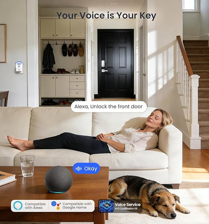 Veise VE017-H Fingerprint Smart Front Door Lock Set, App Control, 8-in-1 Keyless Entry Deadbolt with Zinc Alloy Handles, Emergency Power Port, Touchscreen Keypad, Auto Lock, Easy Install, Satin Nickel