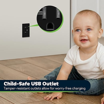 TOPGREENER 4.2A 21W 3-Port Type C USB Outlet, 20 Amp Receptacle Plug, Charging Power Outlet with Dual Type C&A Ports, Screwless Wall Plate Included, UL Listed, TU22042AC2-BKSID, Black, 6Pack