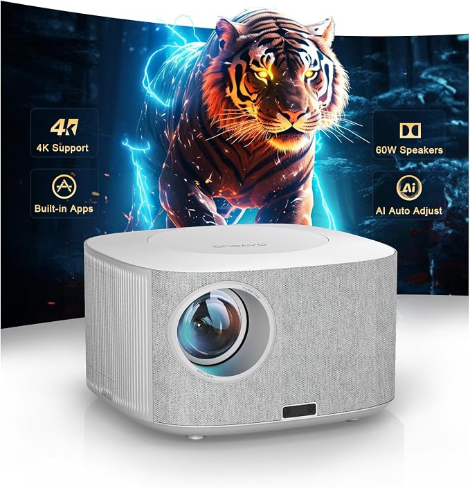 ONOAYO Outdoor-Projector-4K with 60W Dolby Audio and Official Apps, White