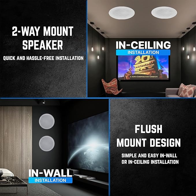 Home Theater System Kit 1000 Watts Bluetooth Receiver w/ 6 Qty 5.25" 175 Watts Each in-Wall in-Ceiling Speakers & 16 Gauge 250 ft. Speaker Wire Portable Microphone w/Remote Control by Technical Pro