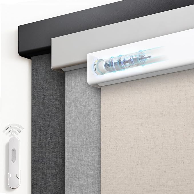 Motorized Blinds with Remote, Blackout Rechargeable Automatic Roller Shades, Cordless Smart Blinds Compatible with Alexa, Custom Blind for Indoor Windows, Linen Stone