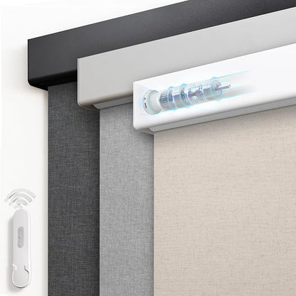 Motorized Blinds with Remote, Blackout Rechargeable Automatic Roller Shades, Cordless Smart Blinds Compatible with Alexa, Custom Blind for Indoor Windows, Linen Stone