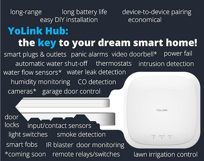 YoLink Smart Power Fail Alarm, AC Power Outage Alert, LoRa Long-Range Wireless, Remote Monitoring, App Alerts, Text/SMS, Email Alerts, YoLink Hub Required!