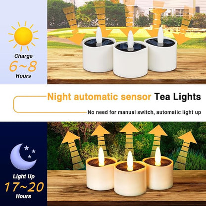 HL Solar Tea Lights Outdoor Waterproof, 8PCS 2.4''x2'' Flickering Flameless Candles, Dusk to Dawn Rechargeable Battery LED Tea Lights for Lantern, Garden, Camping, Home Decor (Warm White)