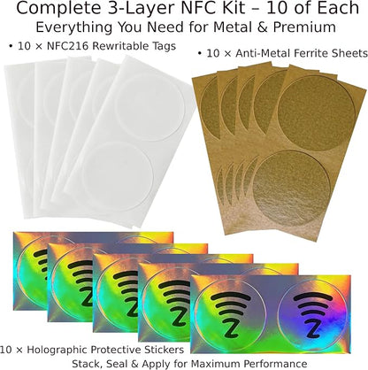 DAMILA NFC216 Anti-Metal NFC Tags with Holographic Labels, 10 Pack