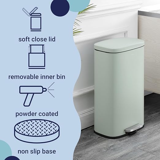 happimess Curtis 8 Gal Step Trash Can Soft Close 25", Pistachio Gelato