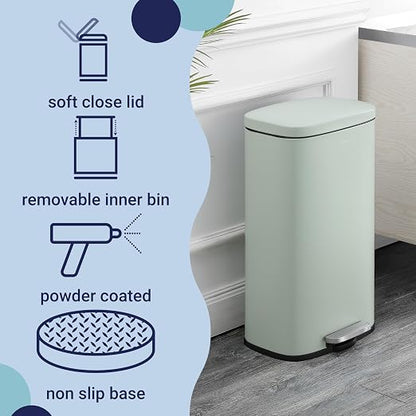 happimess Curtis 8 Gal Step Trash Can Soft Close 25", Pistachio Gelato