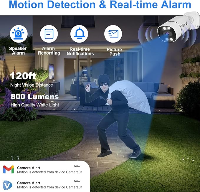 JideTech 5MP PoE IP Bullet Camera Outdoor, 3.6mm Lens IMX335 Sensor IP Security Camera Indoor, 120ft IR, Color Night Vision, AI Human/Vehicle Detection, Up to 512GB MicroSD Card, RTSP, RTMP,for Onvif