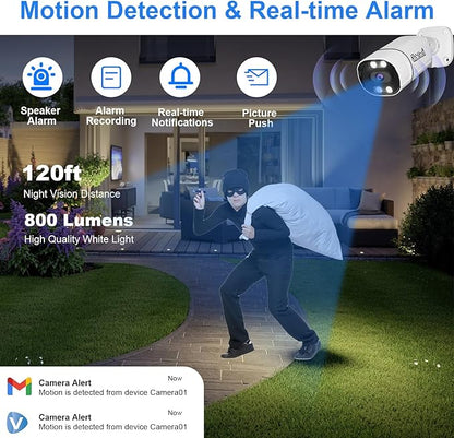JideTech 5MP PoE IP Bullet Camera Outdoor, 3.6mm Lens IMX335 Sensor IP Security Camera Indoor, 120ft IR, Color Night Vision, AI Human/Vehicle Detection, Up to 512GB MicroSD Card, RTSP, RTMP,for Onvif