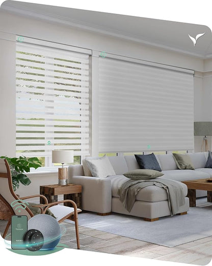 Yoolax Motorized Blinds with Remote, Motorized Zebra Blinds Compatible with Alexa, Privacy Motorized Blinds, Zebra Shades for Windows Custom Size(V-Haze Narrow White)