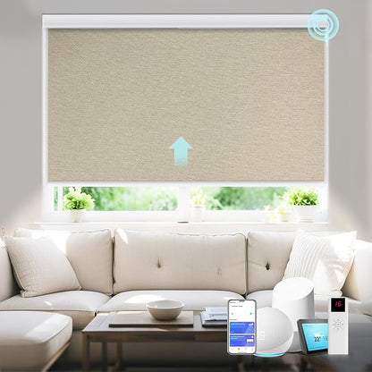 Motorized Blinds with Remote Cordless Automatic Motorized Shades Custom Blinds for Windows Smart Curtains Compatible with Alexa Google Home(Blackout Sweet Latte,W58 x H72in)