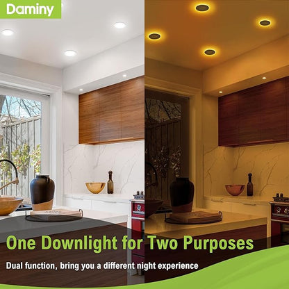 DAMINY 12 Pack 4 Inch 5CCT LED Recessed Light with Night Light,Ultra-Thin,Canless recessed Lighting 4 in,9W=80W,700LM,Dimmable Wafer Lights,ETL Certificated