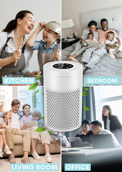 MEGAWISE Smart Air Purifier for Large Rooms up to 1080 sq. ft. | 2022 Updated Version | H13 True HEPA Filter, Smart Air Quality Sensor, Quiet Sleep Mode, Ideal for Pets, Odors, Smoke, Dust (White)