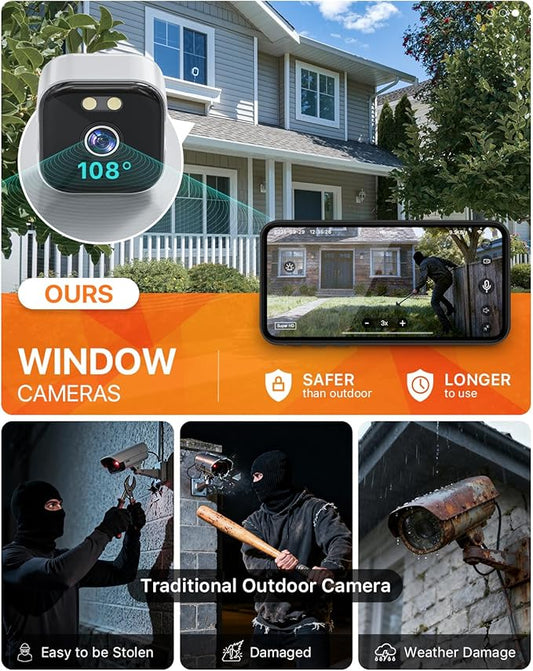 2K Window Camera with 32GB SD Card, AI Night Vision 5G/2.4G WiFi Window Camera for Home Security, AI Window Anti-Glare & Motion Detection & APP 20+ Siren, Two-Way Audio Talk - 1 Pack