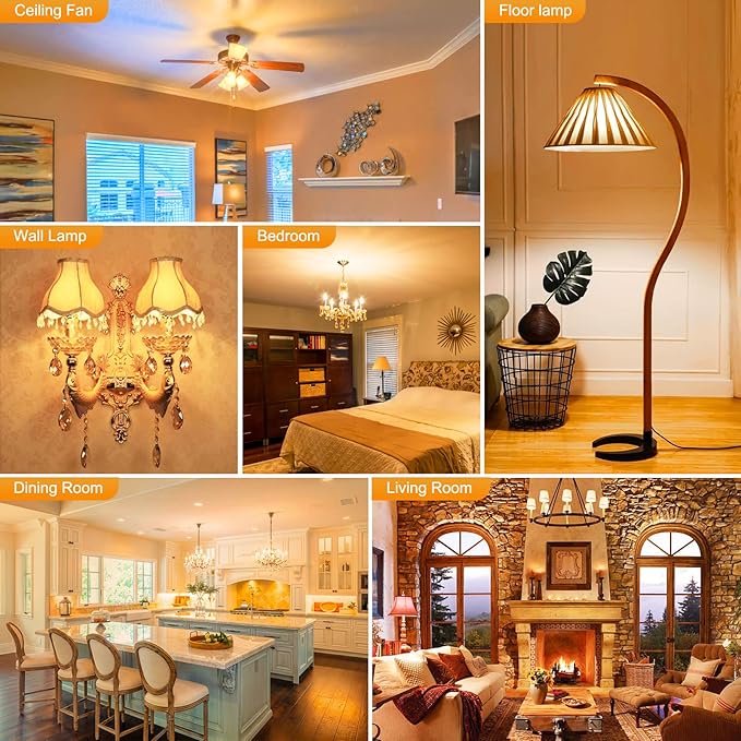 E12 LED Candelabra Bulbs 3000K Soft White 6W 60Watt Equivalent, B11 Ceiling Fan Light Bulbs Small Base, C37 Type B Light Bulb for Chandelier, 600 Lumen, Non-dimmable, 6 Pack