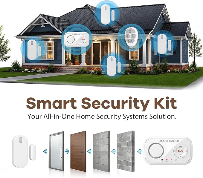Home Security System Wireless, Smart WiFi Alarm System DIY Kit with 120dB Siren, Door Window Sensors & Remote Control, App Alerts, Works with Alexa & Google Home, No Monthly Fee for House Apartment