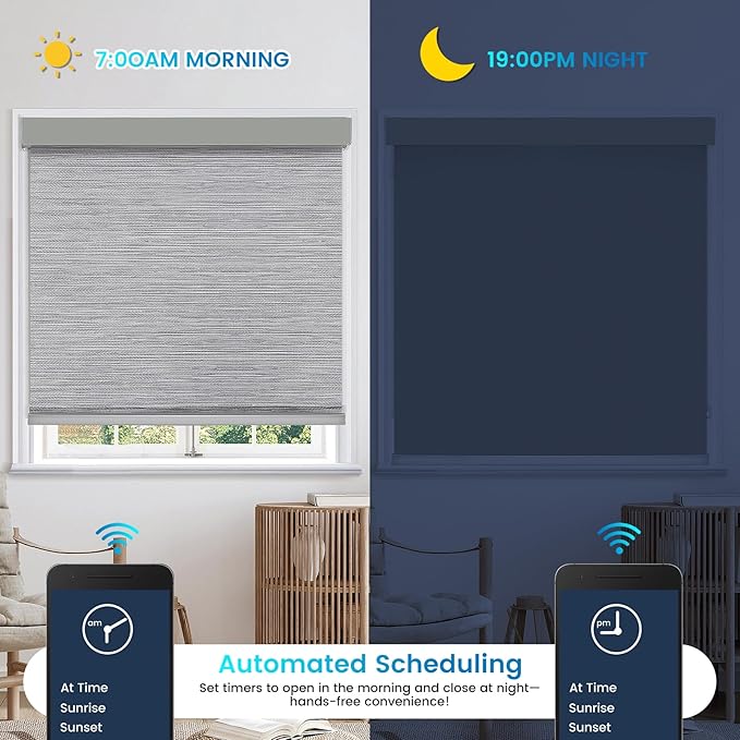 Motorized 100% Blackout Roller Shades – Custom Smart Blinds with Remote Control, Rechargeable Battery or Plug-in Motor, Tuya WiFi Optional, Home & Office Automatic Window Shades (Steel Gray/CH9424)