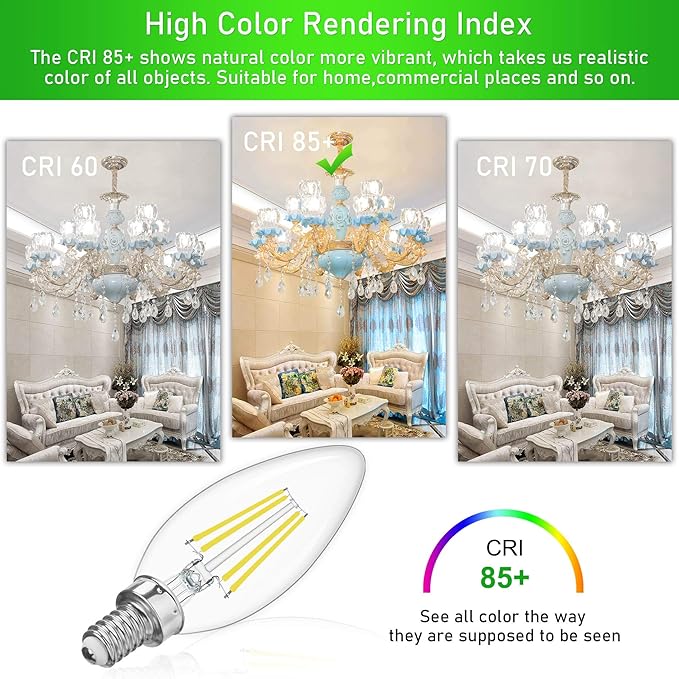 winshine E12 Candelabra LED Bulbs Dimmable 4000K Natural White 60W Equivalent,Type B Light Bulb for Chandelier, C35 Ceiling Fan Light Bulb Clear Glass,600LM,6 Pack