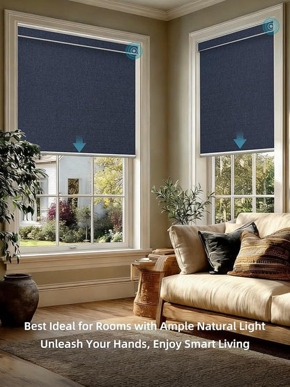 SmartWings Motorized Smart Blinds with Remote, Custom Automatic 100% Blackout Roller Shade Compatible with Alexa/Homekit/Google, Electric Smart Blinds for Indoor Windows, Eclipse Denim