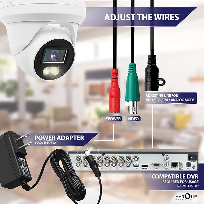 Marquis 5MP 24/7 Full-Color HD TVI/CVI/AHD/CVI 4 in 1Turret Dome CCTV Security Camera, Indoor Outdoor Color Night Vision Waterproof Analog Surveillance Camera 2.8mm Lens