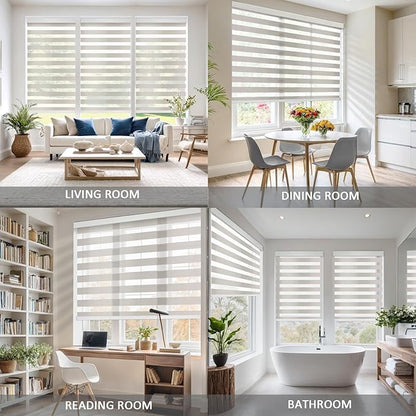 Motorized Zebra Blinds for Windows Cordless Electric Curtains with Remote Control Blackout Shades Custom Smart Blinds Compatible with Alexa Google Home(Light Filtering Beige,W40 X 72in)