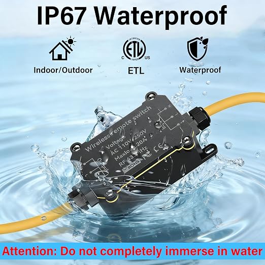 AC 110V-250V Outdoor Remote Control Outlet with 3 Grounded Outlets