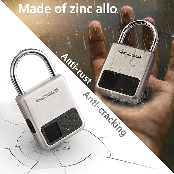 Fingerprint Padlock, Smart Padlock with USB Charging Support, Fingerprint Lock, Biometric Lock Suitable for Luggage, Bookcase, Suitcase, Backpack, Bike, School Locker, Gym Locker Lock(Gold)