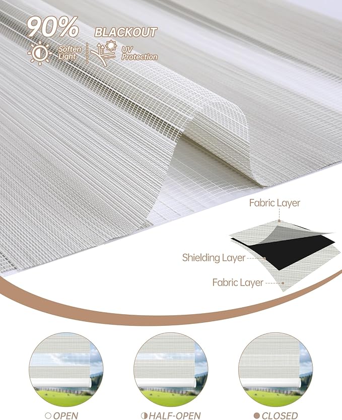 Kincmo Motorized Blinds with Remote, Motorized Zebra Shades Work with Apple Homekit,Alexa,Google Home, Customized Electric Blinds with Remote,App,Voice Control (90% Blackout Flow Cream)