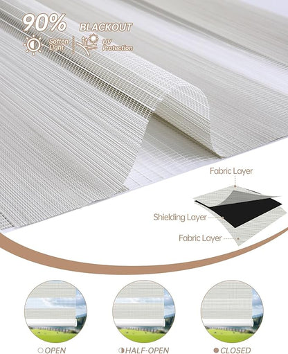 Kincmo Motorized Blinds with Remote, Motorized Zebra Shades Work with Apple Homekit,Alexa,Google Home, Customized Electric Blinds with Remote,App,Voice Control (90% Blackout Flow Cream)