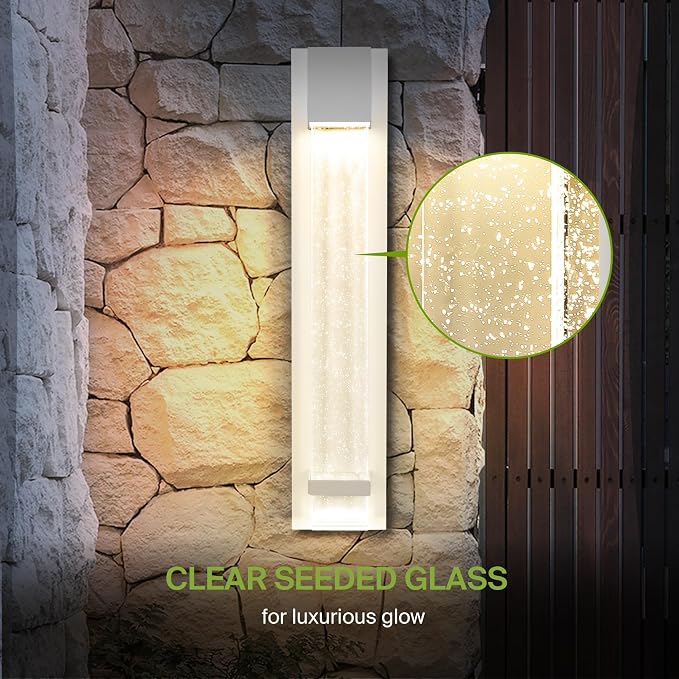 ASD LED 24" Bubble Glass Wall Light Fixture, Outdoor & Indoor Seeded Sconce | 3CCT, Waterproof, Dimmable, ETL Listed | 20W 600LM 3000-5000K 100-277V | Exterior Lantern, Porch Lighting | White