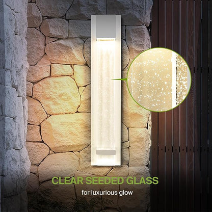 ASD LED 24" Bubble Glass Wall Light Fixture, Outdoor & Indoor Seeded Sconce | 3CCT, Waterproof, Dimmable, ETL Listed | 20W 600LM 3000-5000K 100-277V | Exterior Lantern, Porch Lighting | White